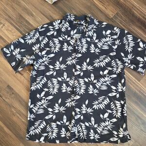 Leaf Print Short Sleeve Button Up Shirt Black/tan/White Men's XL Resort vacation